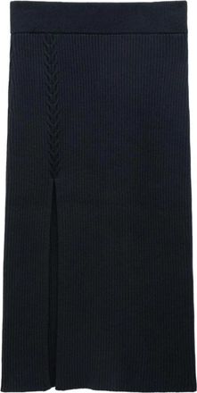Filippa K Ribgebreide midi-rok - Dames - Midirokken - Zwart - L - Katoen - Rokken
