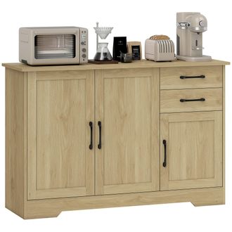 OEM Aparador Para Sal&oacute;n Moderno Con 3 Puertas 2 Cajones Estante Ajustable Para Comedor Entrada 120x38x79 Cm Natural