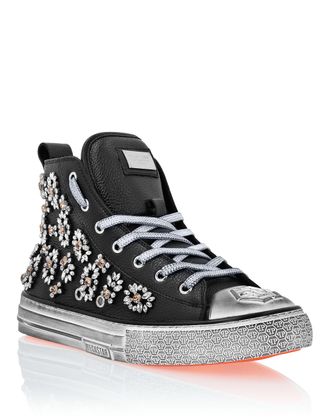 Philipp Plein Leather Hi-Top Sneakers Crystal Megastar