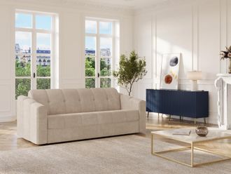 Vente-Unique Divano letto 4 posti a ribalta Posto letto 160 cm Materasso 22 cm memory foam in Tessuto testurizzato Beige DARIELO