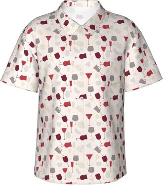 Generic Mens Button Down Casual Shirts Retro Alcoholic-Glass Classic Hawaiian Short Sleeve Beach Shirt with Pocket M