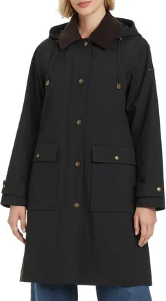 Vince Camuto Contrast Collar Longline Raincoat in Black at Nordstrom, Size X-Small