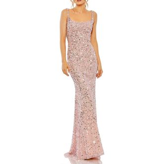 Mac Duggal Sequined Low Back Slip Gown in Pink at Nordstrom, Size 10