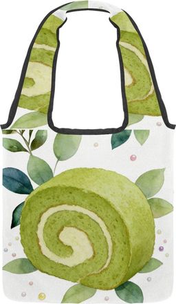 Generic Matcha Reversible Canvas Shoulder Tote - Double-Sided Print, 12oz Cotton, 27cm Drop, Fold-Flat Bag for Travel, Shopping, Street Outings