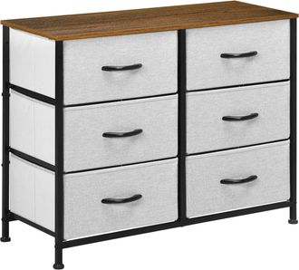 HOMCOM 6 Drawer Fabric Chest of Drawers w/ Wooden Top for Closet Hallway Grey | TJ Hughes