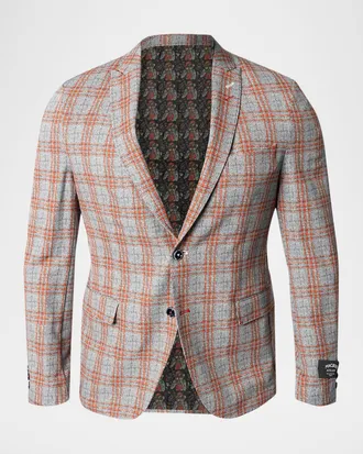 Maceoo Men & apos;s Descartes Spanish Plaid Unconstructed Blazer