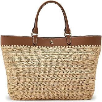 Lauren Ralph Lauren Leather-trim Straw Large Kyla Tote Bag Tote Handbags Natural/Lauren Tan