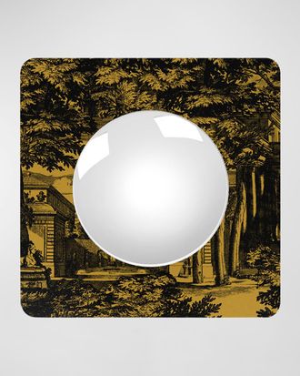 Fornasetti Square Frame With Convex Mirror - Giardino Settecentesco Black Yellow