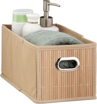 Relaxdays Bamboo Storage Basket, Bathroom Organiser, Rectangular, Narrow Box, HxWxD 14 x 15 x 31 cm, Folding, Natural - Relaxdays