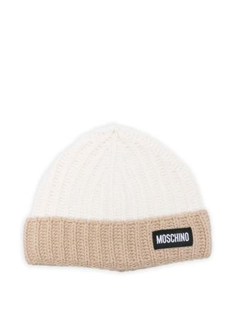 Moschino logo-patch beanie - women - Polyamide/Viscose/Cashmere/Wool - One Size - Neutrals