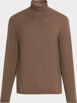 Giorgio Armani Mens Ribbed Wool and Silk Turtleneck Sweater