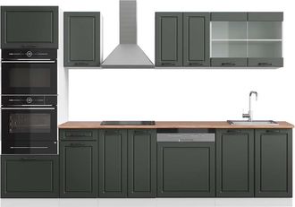 Vicco Mueble De Cocina R-line, Antracita Casa De Campo/blanco, 300 Cm Con Armario Alto, Et Roble