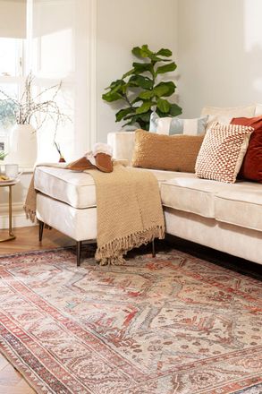 Kukoon Neutral Terracotta Beige Vintage Distressed Washable Living Room Area Rug | Size: 240 cm x 330 cm