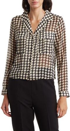 T Tahari Print Long Sleeve Crop Blouse in Black/Cream Geo at Nordstrom Rack, Size X-Small