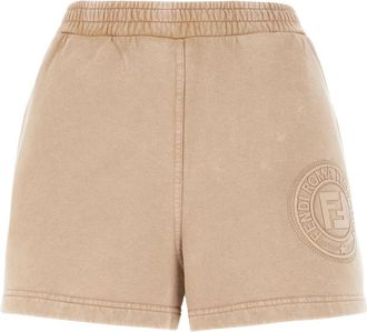 Fendi Sweatshorts met logo-details - Dames - Bermuda - Beige - XS - Katoen - Korte Broeken