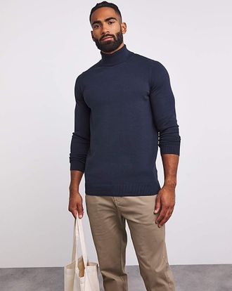 Jacamo Navy Cotton Roll Neck