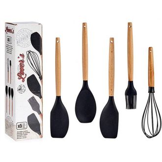 Bigbuy Kinvara Conjunto Moderno Utensilios Marr&oacute;n Negro 33 Cm