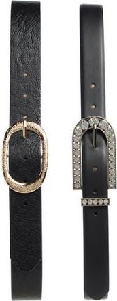 Vince Camuto Crystal Embellish Slim Belt in Black Silver at Nordstrom Rack, Size X-Large