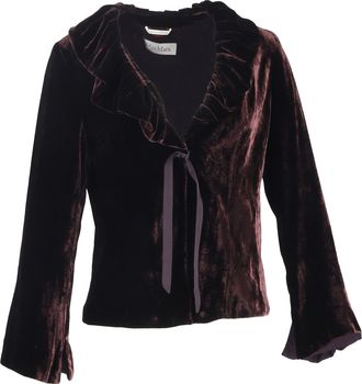 Max Mara Frilled Collar Bow Blazer in Burgundy Velvet