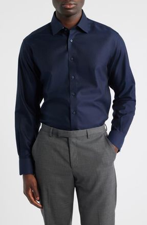 Eterna Royal Twill Modern Fit Solid Non-Iron Cotton Dress Shirt in Navy at Nordstrom, Size 16.5L