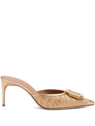 Malone Souliers 70mm Mona mules - women - Raffia/Metallic Leather/Leather/Leather - 38 - Gold