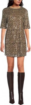 Elan Round Neck Short Sleeve Shift Dress In Cheetah Sequin