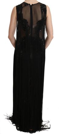 John Richmond Womens Black Silk Beaded Sequined Sheer Dress