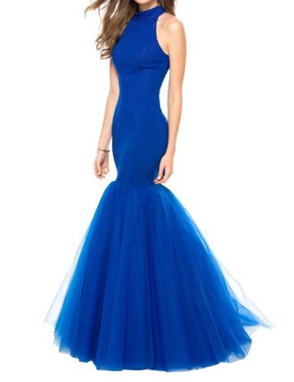 Sherri Hill Beaded Jersey Mermaid Prom Dress In Royal