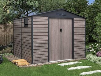 Vente-Unique Garden Shed - 7.17 M&sup2; - Galvanised Steel With Grey Wood Effect