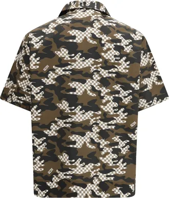 GCDS Mens Checked Camo Shirt Dark Brown-Black Cotton Brown/black