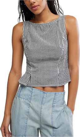 Free People Sunfaded Gingham Peplum Top in Black And White Comb at Nordstrom, Size X-Small