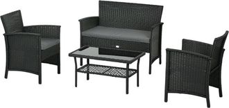 OUTSUNNY Salotto da Giardino Rattan pe con 2 Poltrone, Divano e Tavolino Vetro