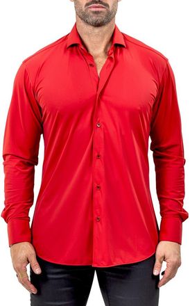 Maceoo Eins Marthy Contemporary Fit Button-Up Shirt in Red at Nordstrom, Size 5