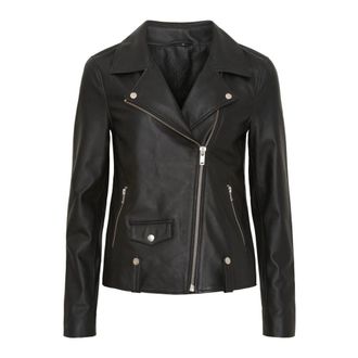 Notyz Oversized Bikerjack met Zilveren Accenten - Dames - Leren en Su&egrave;de Jassen - Zwart - XL - Leer - Jassen