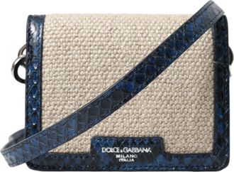 Dolce & Gabbana Beige Raffia Blue Leather Trim Mini Shoulder Purse Crossbody Womens Bag