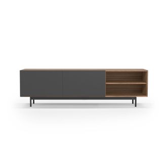 HERDASA Mueble Tv, Colecci&oacute;n Printed, En Melamina Con 2 Puertas Y 2 Estantes Abiertos En Un Extremo. Nogal-grafito