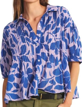 Velvet Half Sleeve Button Top In Viola