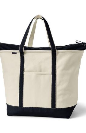 Lands End Zip Top Canvas Tote Bag in Natural/black at Nordstrom, Size Medium