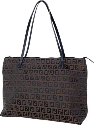 Fendi Zucchino Brown Canvas Leather Tote Bag (Pre-Owned)