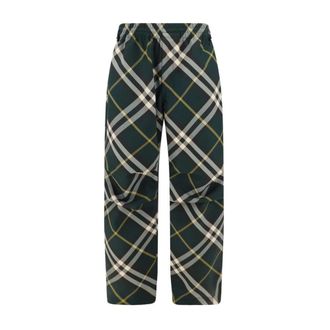 Burberry Straight Trousers, male, Green, Size: S Check Pattern Drawstring Pants with Zippered Pockets