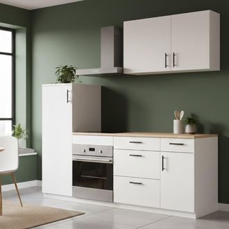Dmora Cocina Completa Donaci, Composici&oacute;n Cocina Moderna, Set Cocina Modular, Soluci&oacute;n Cocina Funcional, Blanco Y Roble - Dmora