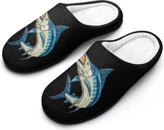 Generic Marlin Swordfish Eating Fish Funny Mens Cotton Slippers Soft Non-Slip Rubber Sole House Slipper Indoor Outdoor