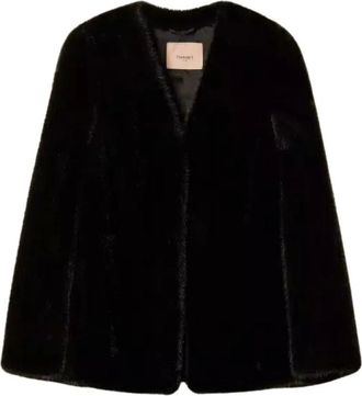 Twinset Jassen, Dames, Zwart, S, Cape Jas in Imitatiebont