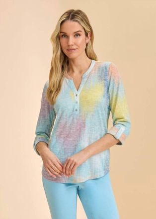 FDJ Quarter Sleeve Henley Top In Bright