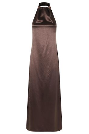 Alysi Shiny Halter Brown Flared Maxi Dress