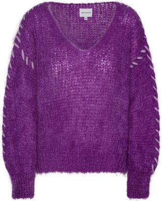 Americandreams Milana LS Mohair Gebreide Steek - Dames - V-hals truien - Paars - S - Wol - Truien & Vesten