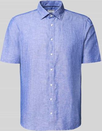 Jake*s Slim Fit Freizeithemd aus Leinen-Mix in Royal, Gr&ouml;&szlig;e XL