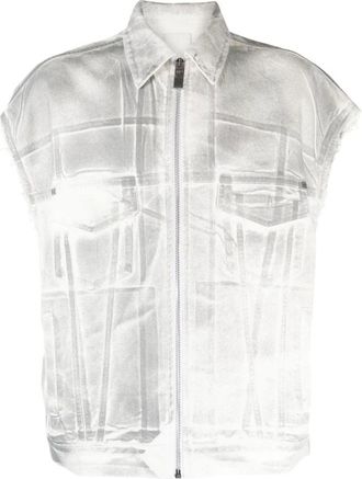 Givenchy Waistcoats, male, Gray, XL, Graffiti Print Denim Vest