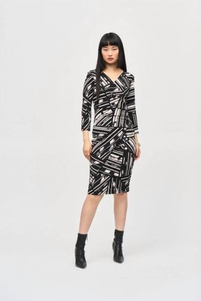 Joseph Ribkoff Abstract Stripe Faux Wrap Sheath Dress In Black/multi