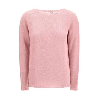 Max Mara Round-neck Knitwear, female, Pink, Size: XS Maglione di Lino